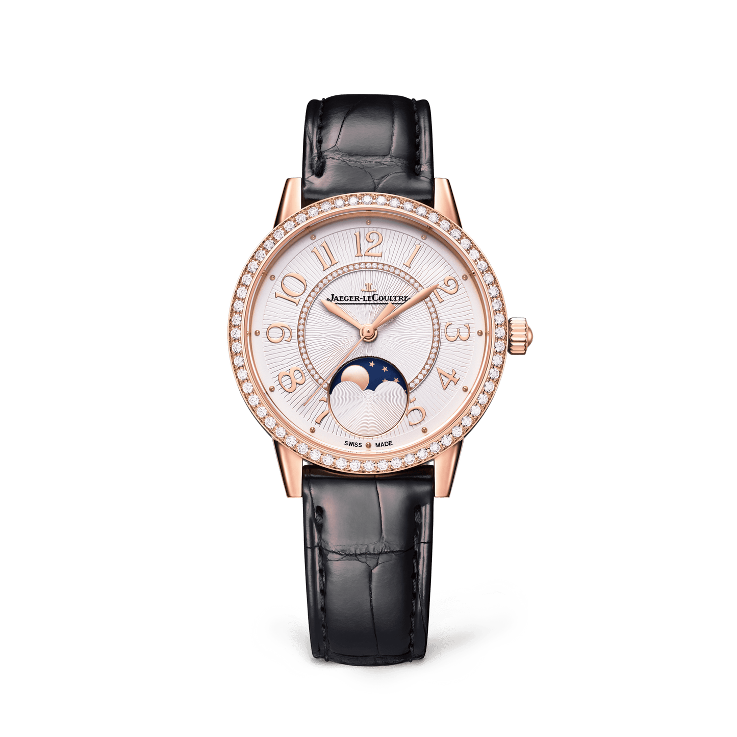 Jaeger-LeCoultre Rendez-Vous Classic Moon 34 mm Silvered Grey Dial with Diamonds Pink Gold Alligator Leather Strap Q3572430