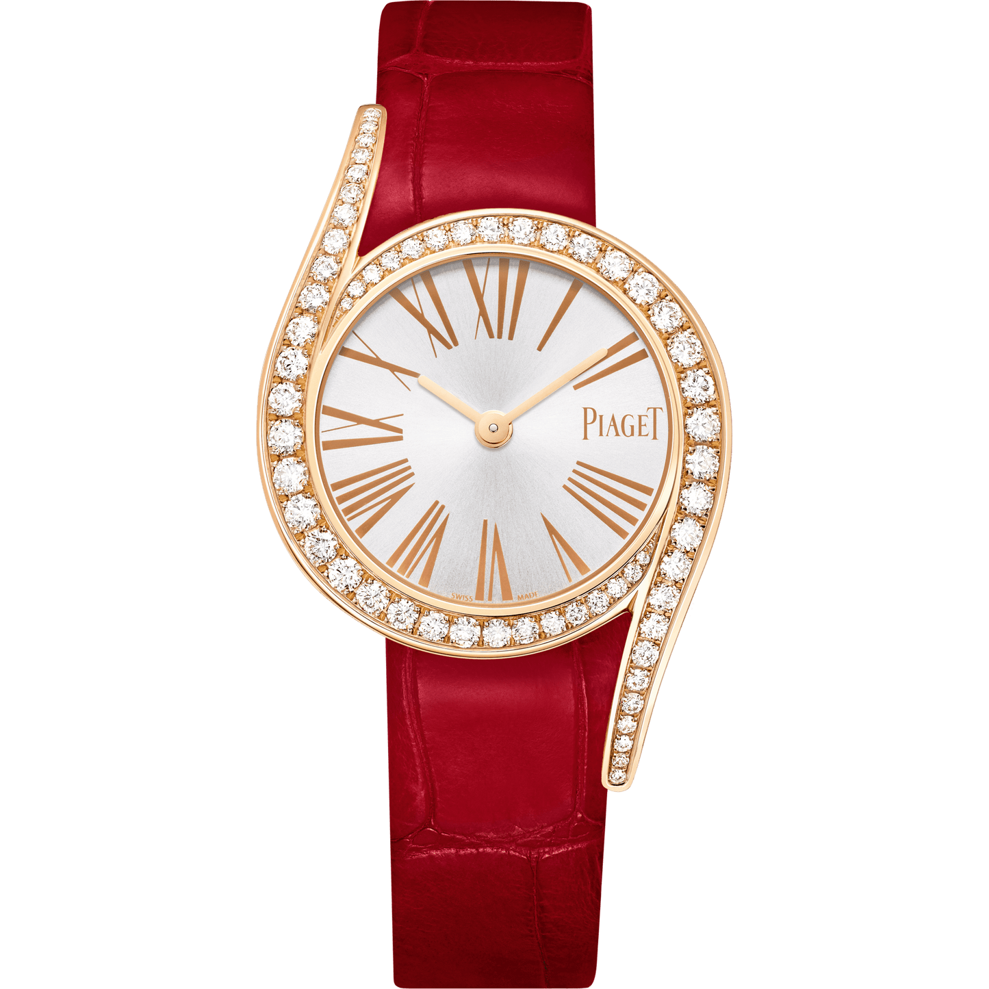 Piaget Limelight Gala watch 26 mm Silver Dial with Diamonds 18k Rose Gold Alligator Strap G0A43151