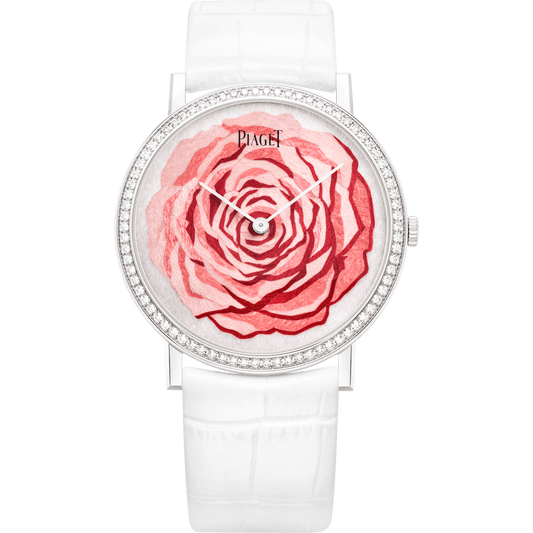 Piaget Altiplano Rose watch 38 mm Pink Dial with Diamonds 18K White Gold Alligator Strap G0A41209