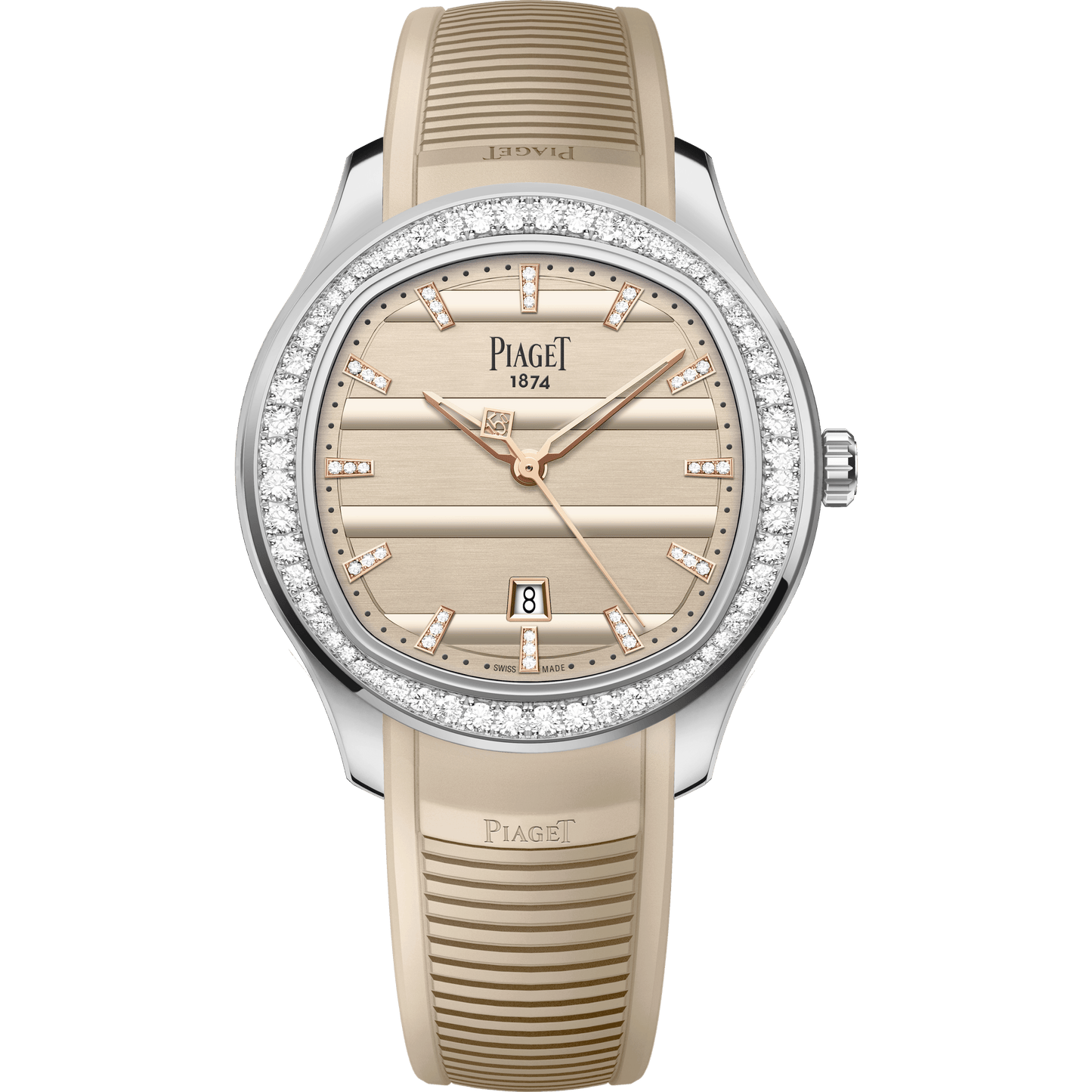 Piaget Piaget Polo - 150th Anniversary watch 36 mm Beige Dial with Diamonds Stainless Steel Rubber Strap G0A49028