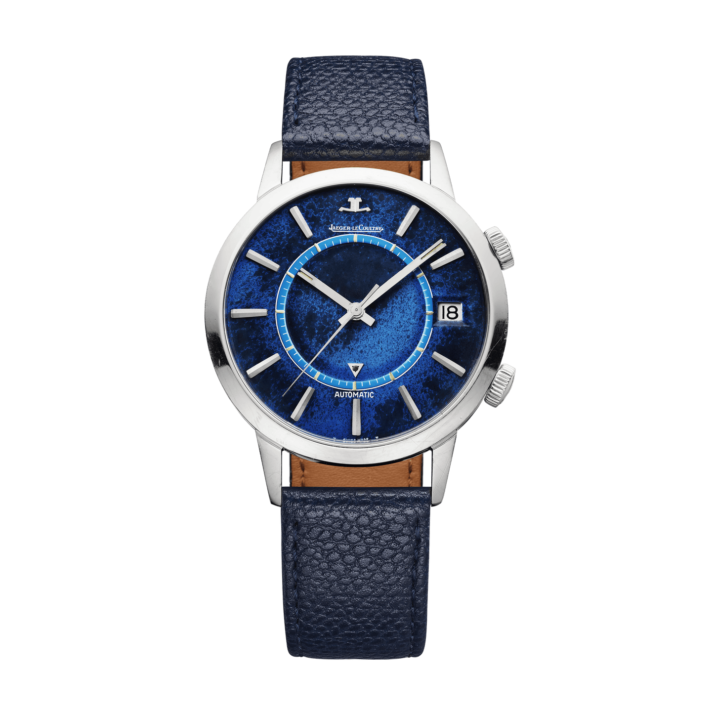 Jaeger-LeCoultre THE COLLECTIBLES Memovox Automatic Calendar 37 mm Blue Dial Stainless Steel Calfskin Leather Strap QVE85502