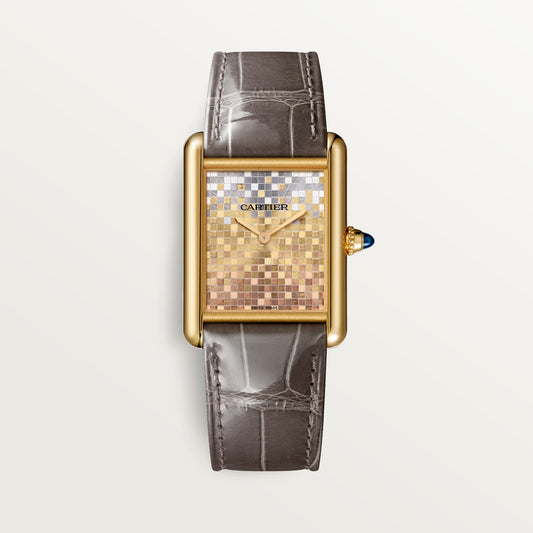 Cartier Tank Louis Large 18k Yellow Gold Steel Golden Brushed Dial Semi Matte Brown Alligator Skin Strap WGTA0175