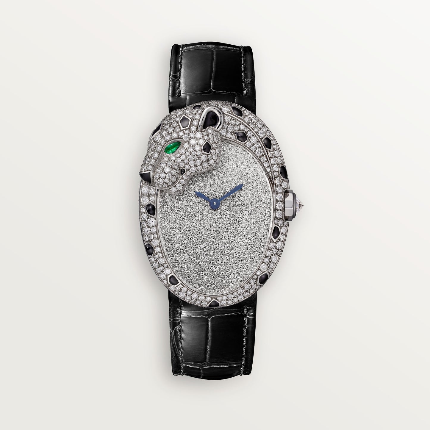 Cartier Panthère White Gold Diamond Dial Shiny Black Alligator Leather Strap HPI01352