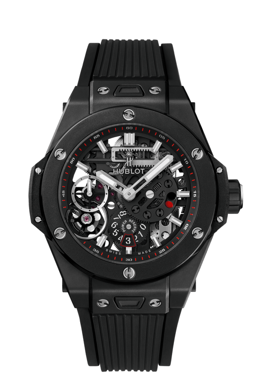 Hublot Big Bang Meca-10 Black Magic 45 mm Transparent Dial Microblasted and Polished Black Ceramic Rubber Strap 414.CI.1123.RX