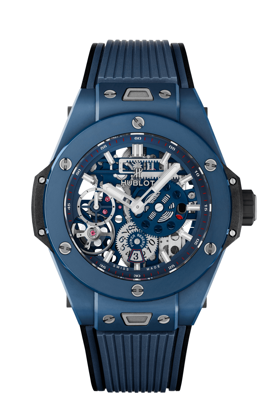 Hublot Big Bang MECA-10 Ceramic Blue 45 mm Transparent Dial Microblasted and Polished Blue Ceramic Rubber Strap 414.EX.5123.RX