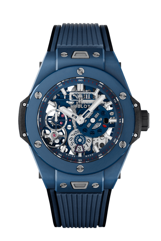 Hublot Big Bang MECA-10 Ceramic Blue 45 mm Transparent Dial Microblasted and Polished Blue Ceramic Rubber Strap 414.EX.5123.RX