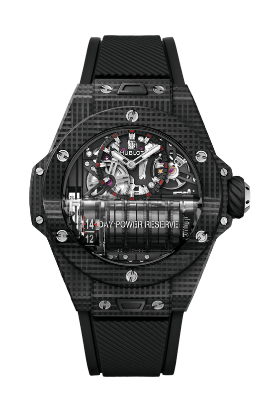 Hublot Big Bang MP-11 Power Reserve 14 Days 3D Carbon 45 mm Transparent Dial 3D Carbon Fiber Rubber Strap 911.QD.0123.RX