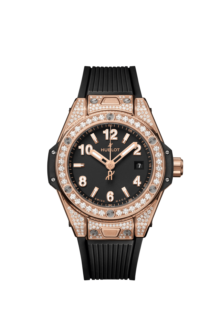 Hublot Big Bang One Click King Gold Pavé 33 mm Black Dial with Diamonds Polished 18K King Gold Rubber Strap 485.OX.1180.RX.1604