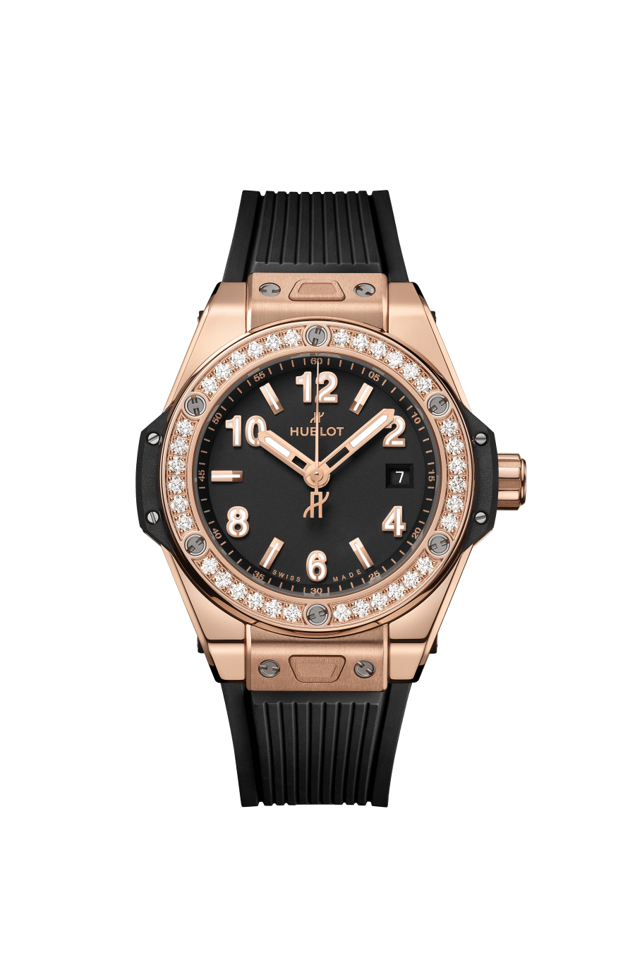 Hublot Big Bang One Click King Gold Diamonds 33 mm Black Dial with Diamonds Polished 18K King Gold Rubber Strap 485.OX.1180.RX.1204