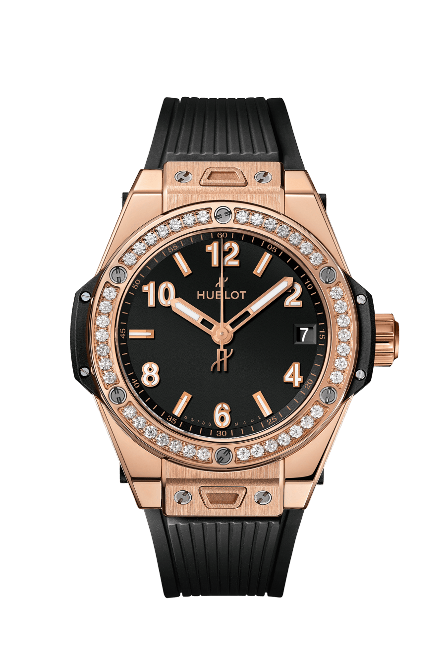 Hublot Big Bang One Click King Gold Diamonds 39 mm Black Dial with Diamonds 18K King Gold Rubber Strap 465.OX.1180.RX.1204