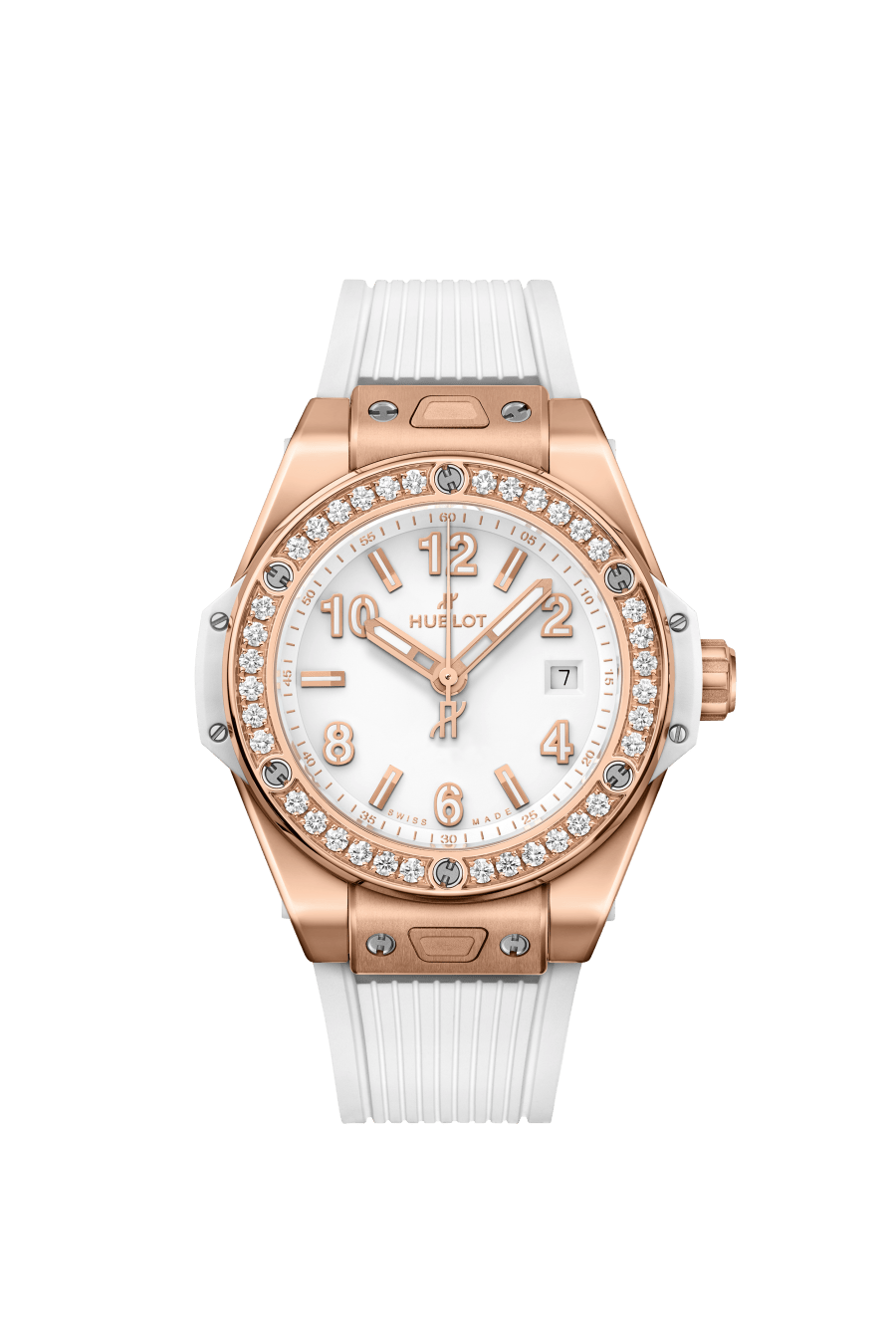 Hublot Big Bang One Click King Gold White Diamonds 33 mm White Dial with Diamonds Polished 18K King Gold Rubber Strap 485.OE.2080.RW.1204