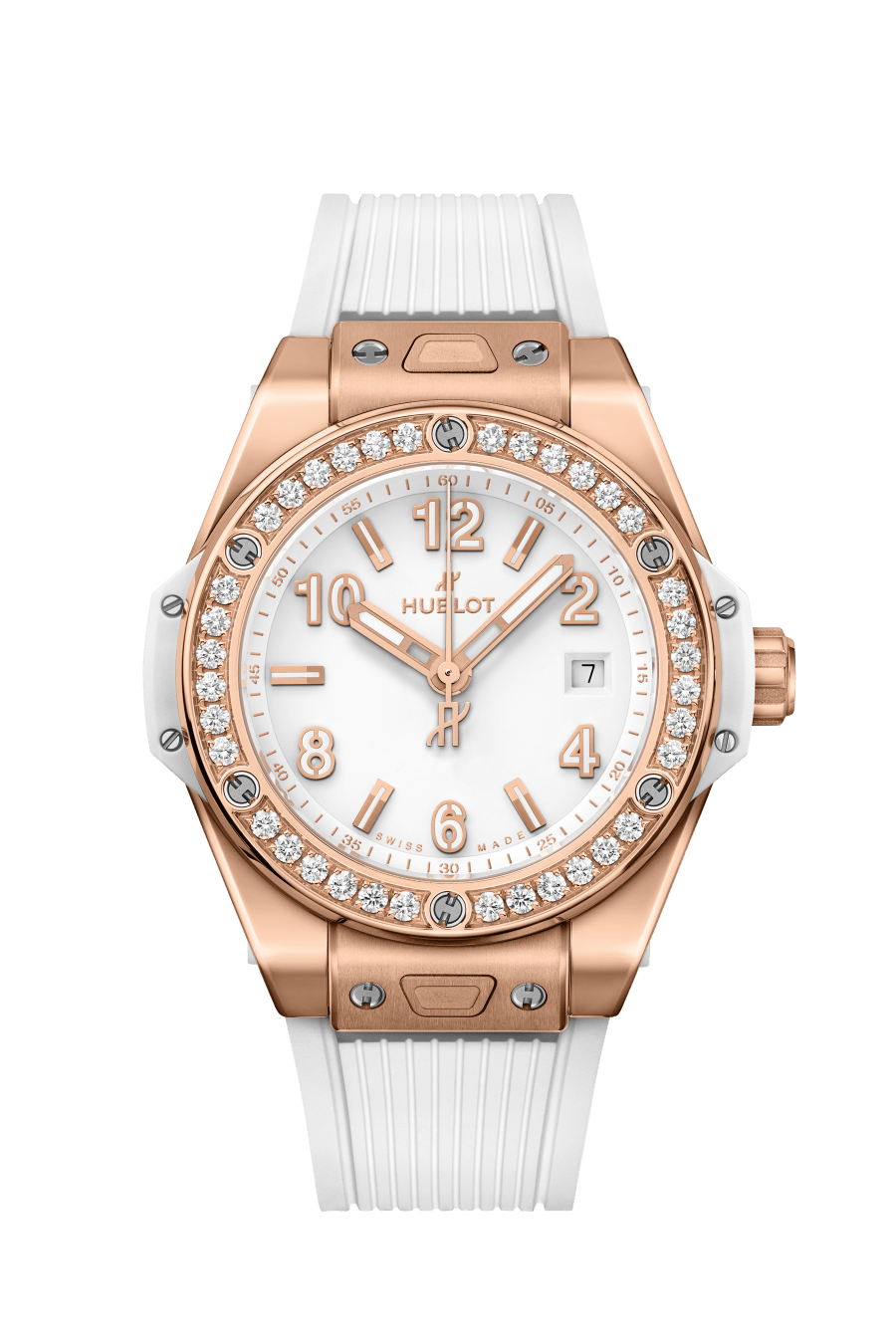 Hublot Big Bang One Click King Gold White Diamonds 39 mm White Dial with Diamonds Polished 18K King Gold Rubber Strap 465.OE.2080.RW.1204