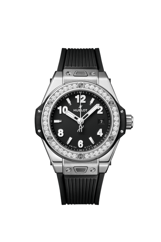 Hublot Big Bang One Click Steel Diamonds 33 mm Black Dial with Diamonds Polished Stainless Steel Rubber Strap 485.SX.1170.RX.1204