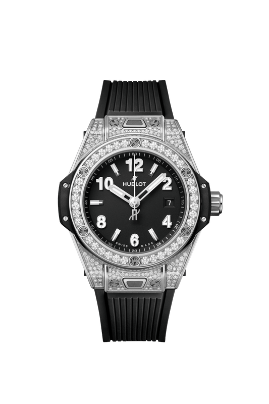 Hublot Big Bang One Click Steel Pavé 33 mm Black Dial with Diamonds Polished Stainless Steel Rubber Strap 485.SX.1170.RX.1604