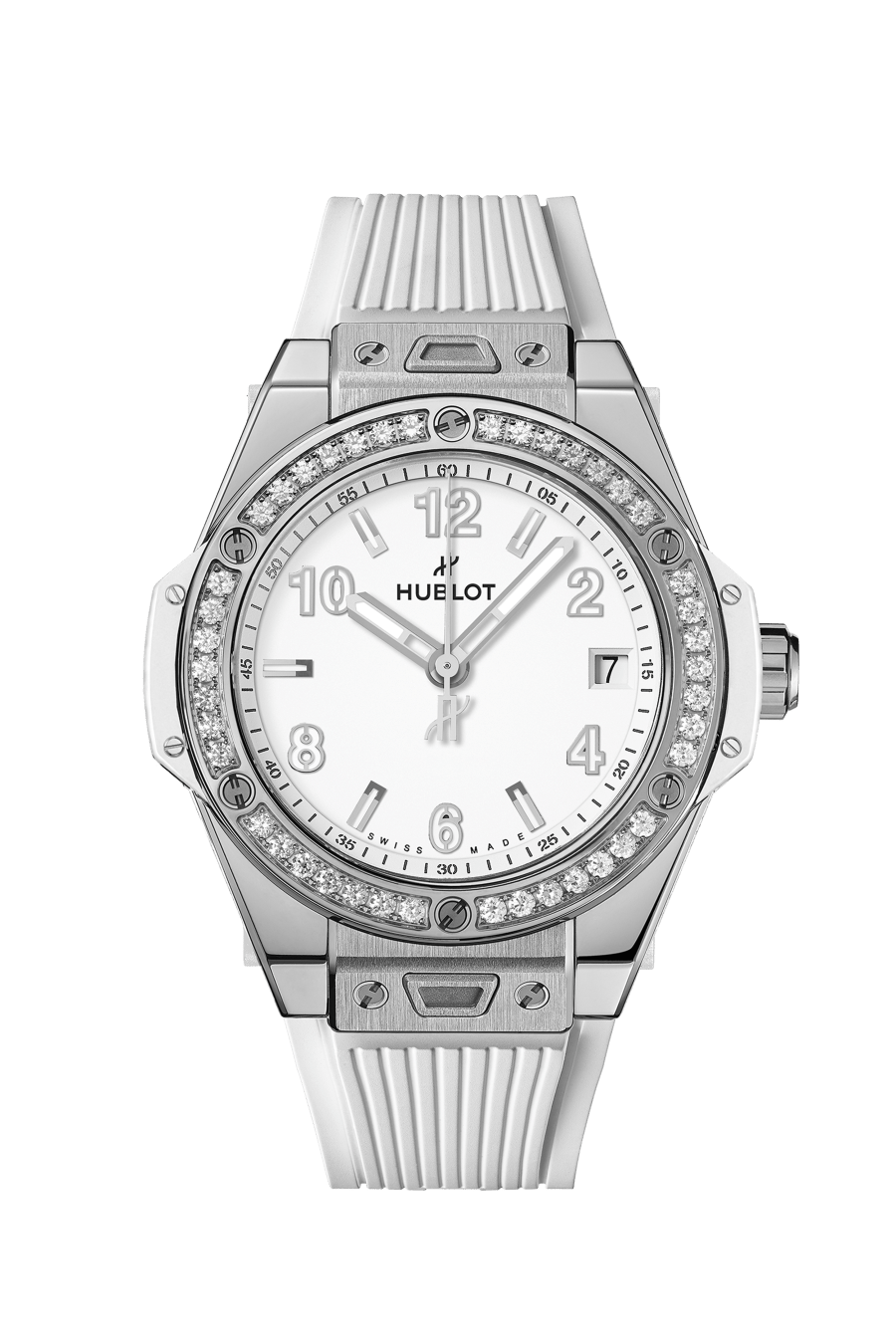 Hublot Big Bang One Click Steel White Diamonds 39 mm White Dial with Diamonds Polished Stainless Steel Rubber Strap 465.SE.2010.RW.1204