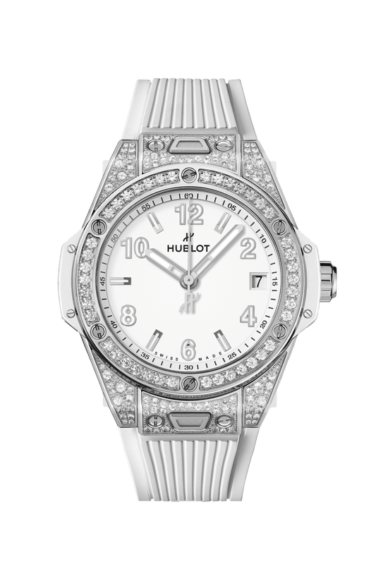 Hublot Big Bang One Click Steel White Pavé 39 mm White Dial with Diamonds Polished Stainless Steel Rubber Strap 465.SE.2010.RW.1604