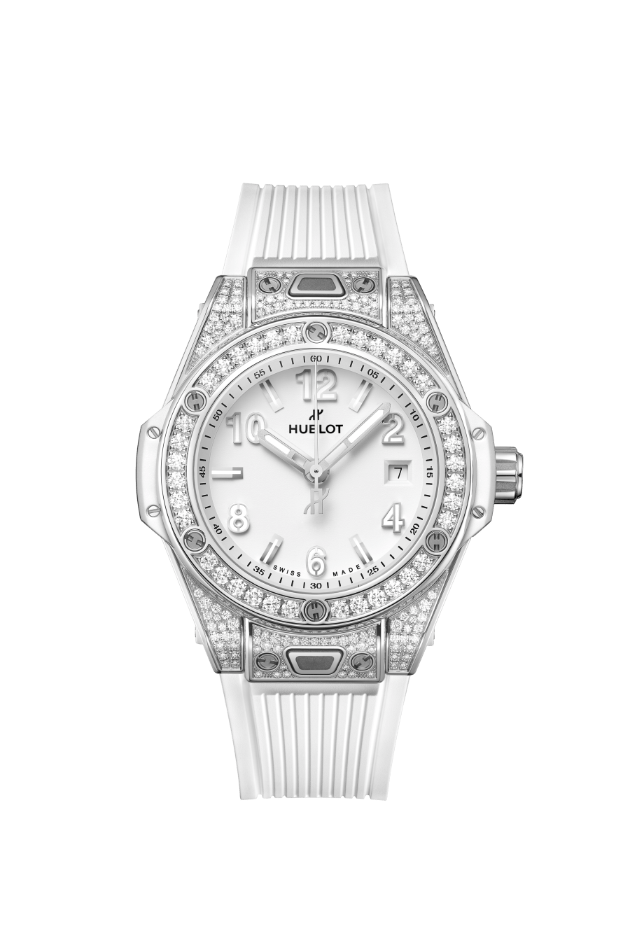 Hublot Big Bang One Click Steel White Pavé 33 mm White Dial with Diamonds Polished Stainless Steel Rubber Strap 485.SE.2010.RW.1604