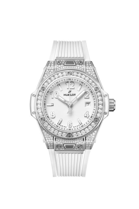 Hublot Big Bang One Click Steel White Pavé 33 mm White Dial with Diamonds Polished Stainless Steel Rubber Strap 485.SE.2010.RW.1604