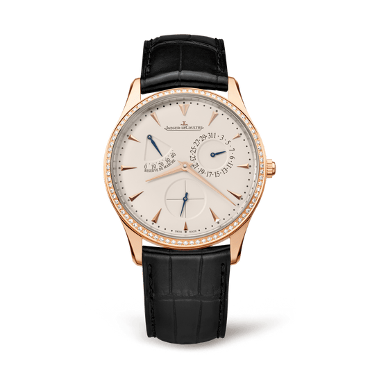 Jaeger-LeCoultre Master Ultra Thin Power Reserve 39 mm Beige Dial with Diamonds Pink Gold Alligator Leather Strap Q1372501