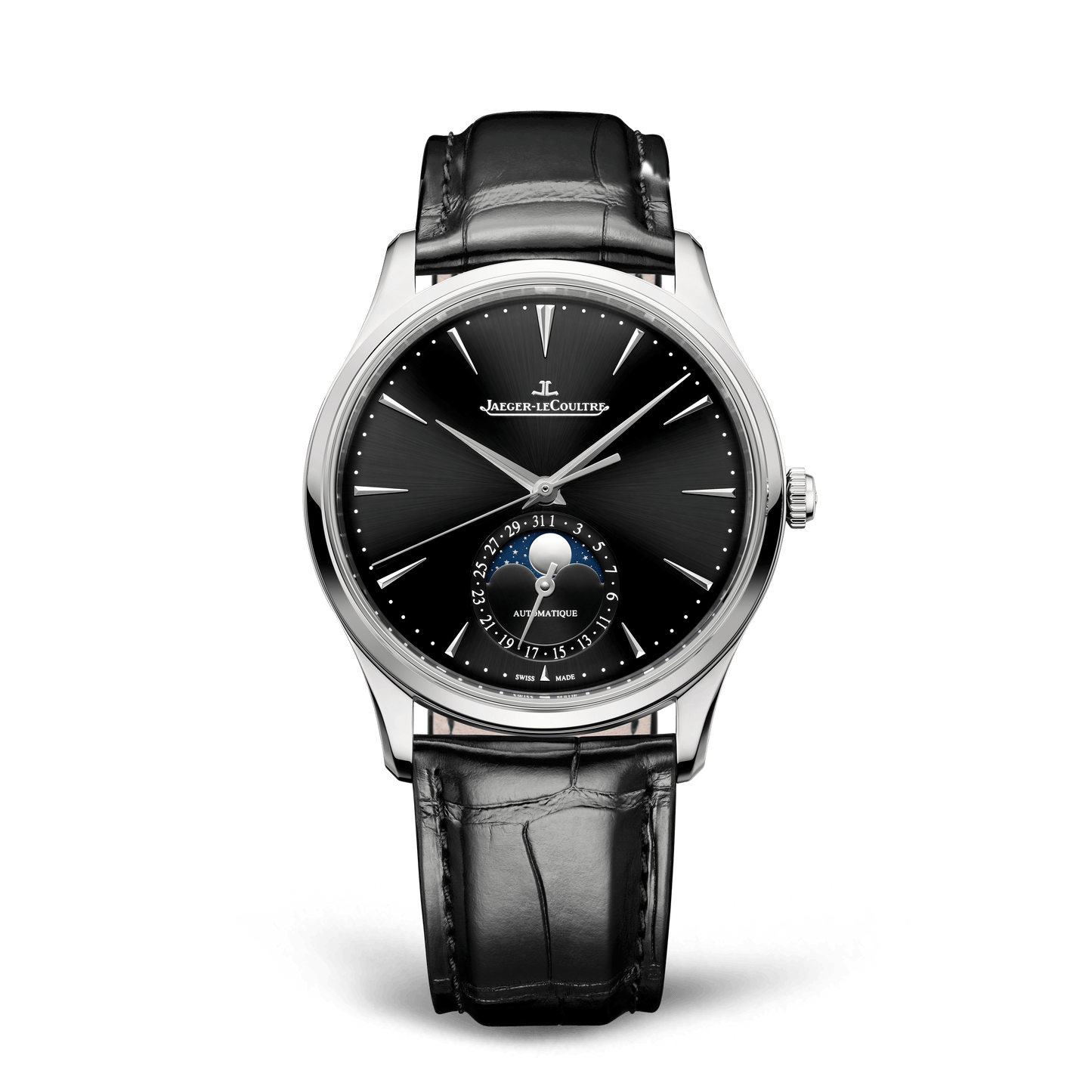 Jaeger-LeCoultre Master Ultra Thin Moon 39 mm Black Dial Stainless Steel Alligator Leather Strap Q1368471