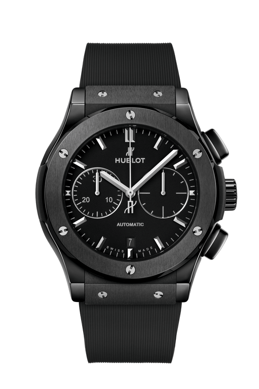 Hublot Classic Fusion Chronograph Black Magic 45 mm Black Dial Polished Black Ceramic Rubber Strap 521.CM.1171.RX