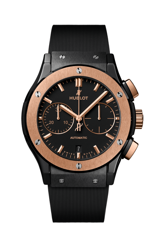 Hublot Classic Fusion Chronograph Ceramic King Gold 45 mm Black Dial Polished Black Ceramic Rubber Strap 521.CO.1181.RX