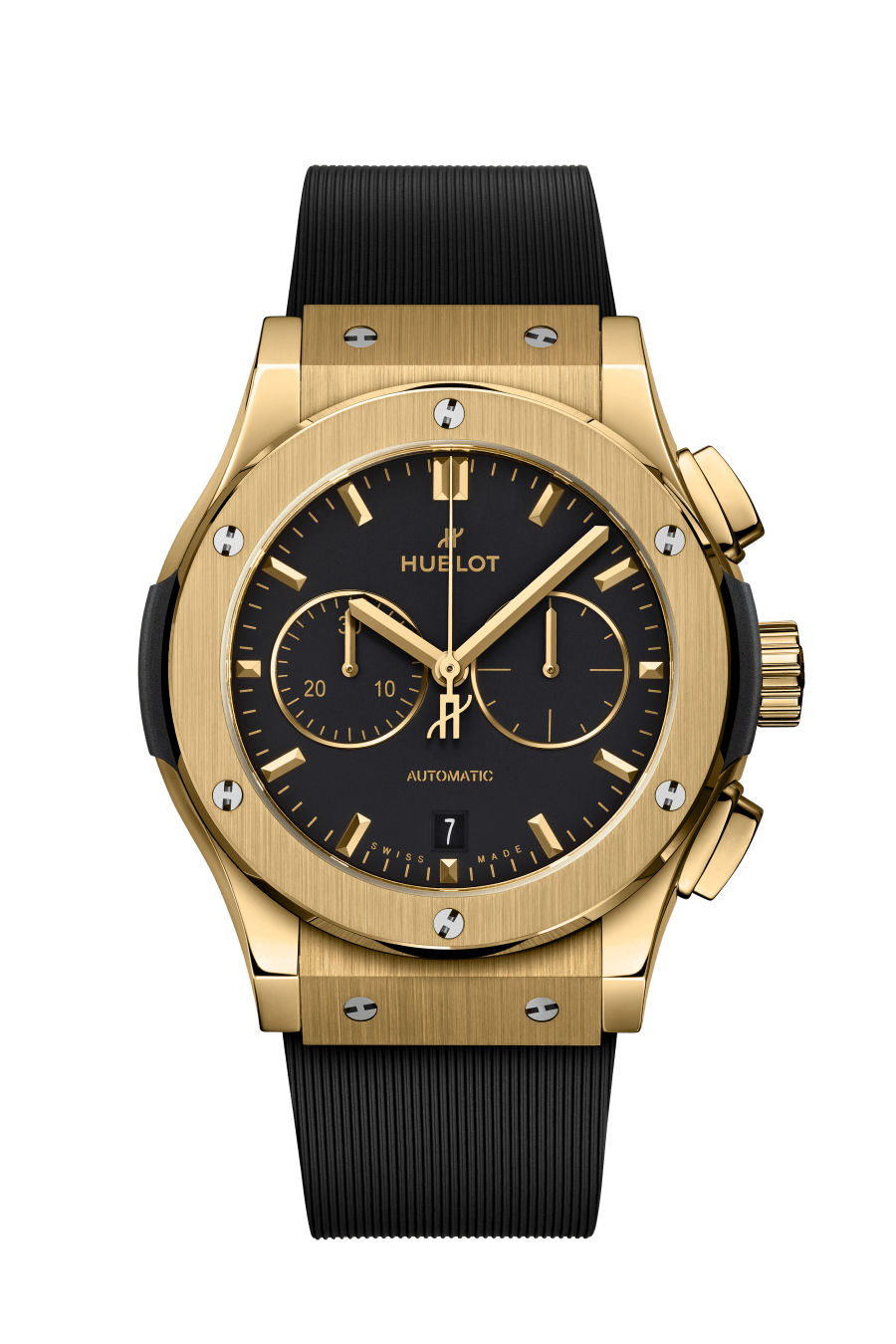 Hublot Classic Fusion Chronograph Yellow Gold 42 mm Black Dial Polished 18K Yellow Gold Rubber Strap 541.VX.1130.RX