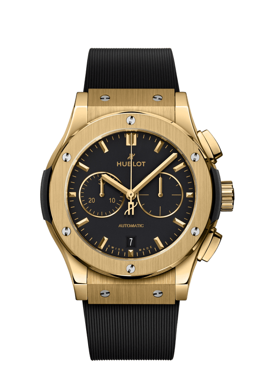 Hublot Classic Fusion Chronograph Yellow Gold 42 mm Black Dial Polished 18K Yellow Gold Rubber Strap 541.VX.1130.RX