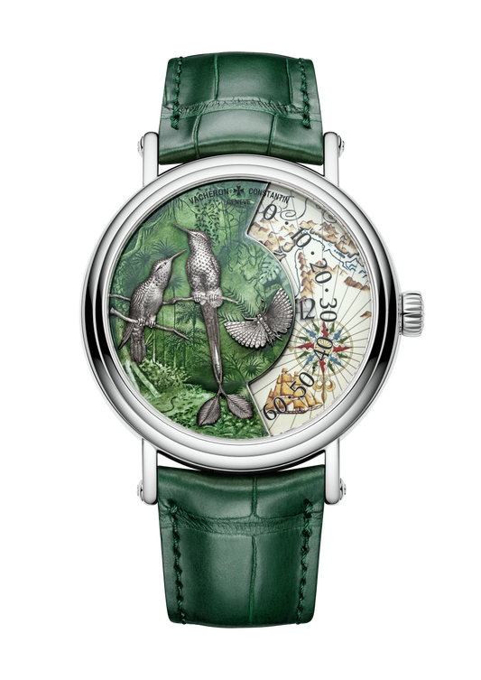 Vacheron Constantin Métiers d'Art Tribute to Explorer Naturalists - Terre de feu 41 mm Green Dial White Gold Alligator Leather Strap 7500U/000G-B993