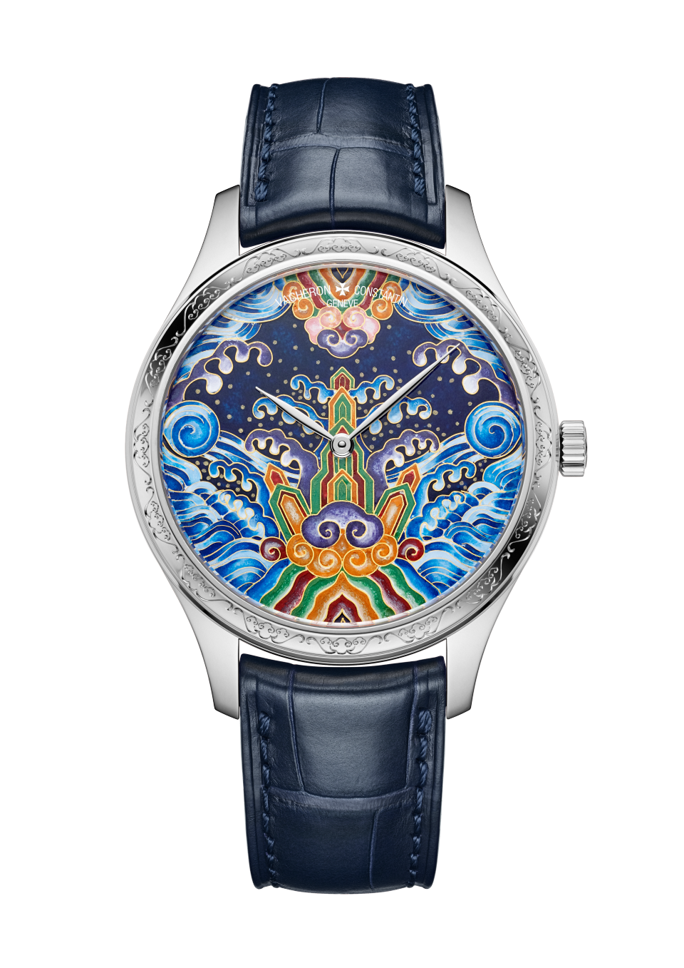 Vacheron Constantin Métiers d'Art Tribute to traditional symbols - Eternal flow 38 mm Blue Dial White Gold Alligator Leather Strap 2400A/000G-H023