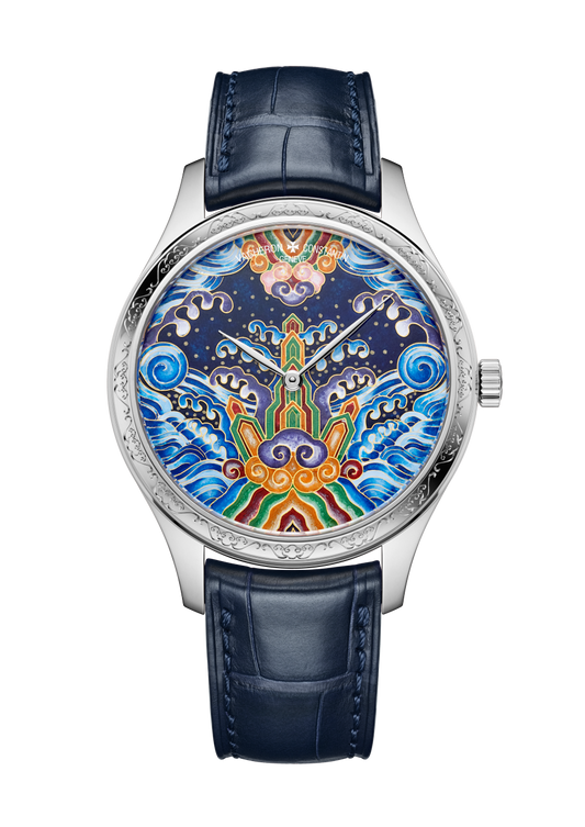 Vacheron Constantin Métiers d'Art Tribute to traditional symbols - Eternal flow 38 mm Blue Dial White Gold Alligator Leather Strap 2400A/000G-H023