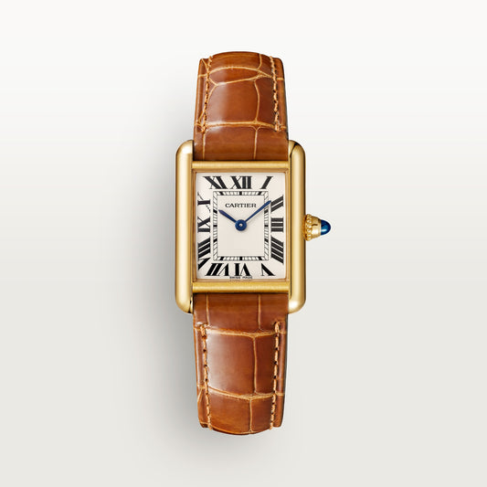 Cartier Tank Louis Small 18k Yellow Gold Silver Dial Alligator Skin Strap WGTA0342