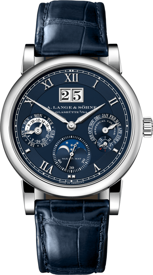 Alange-Soehne LANGEMATIK PERPETUAL 38.5 mm Dark Blue  Dial 18-Carat White Gold Alligator Leather Strap 310.028 E / LSLS3103AG