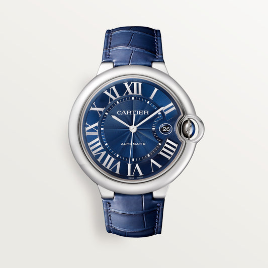 Cartier Ballon 42 mm Steel Blue Dial Blue Alligator Leather Strap WSBB0027