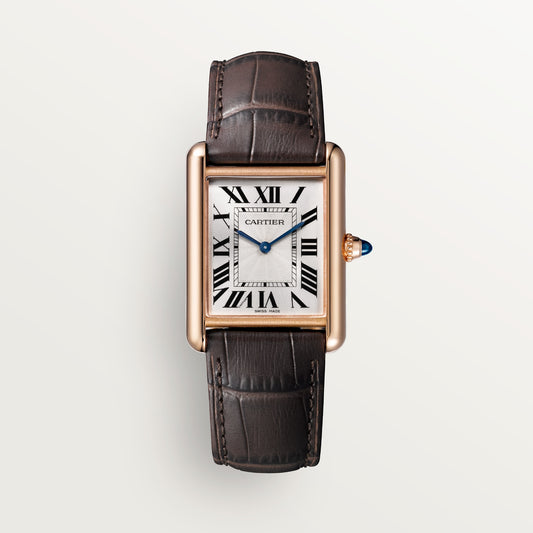 Cartier Tank Louis Large Rose Gold Silver Dial Brown Alligator Skin WGTA0011