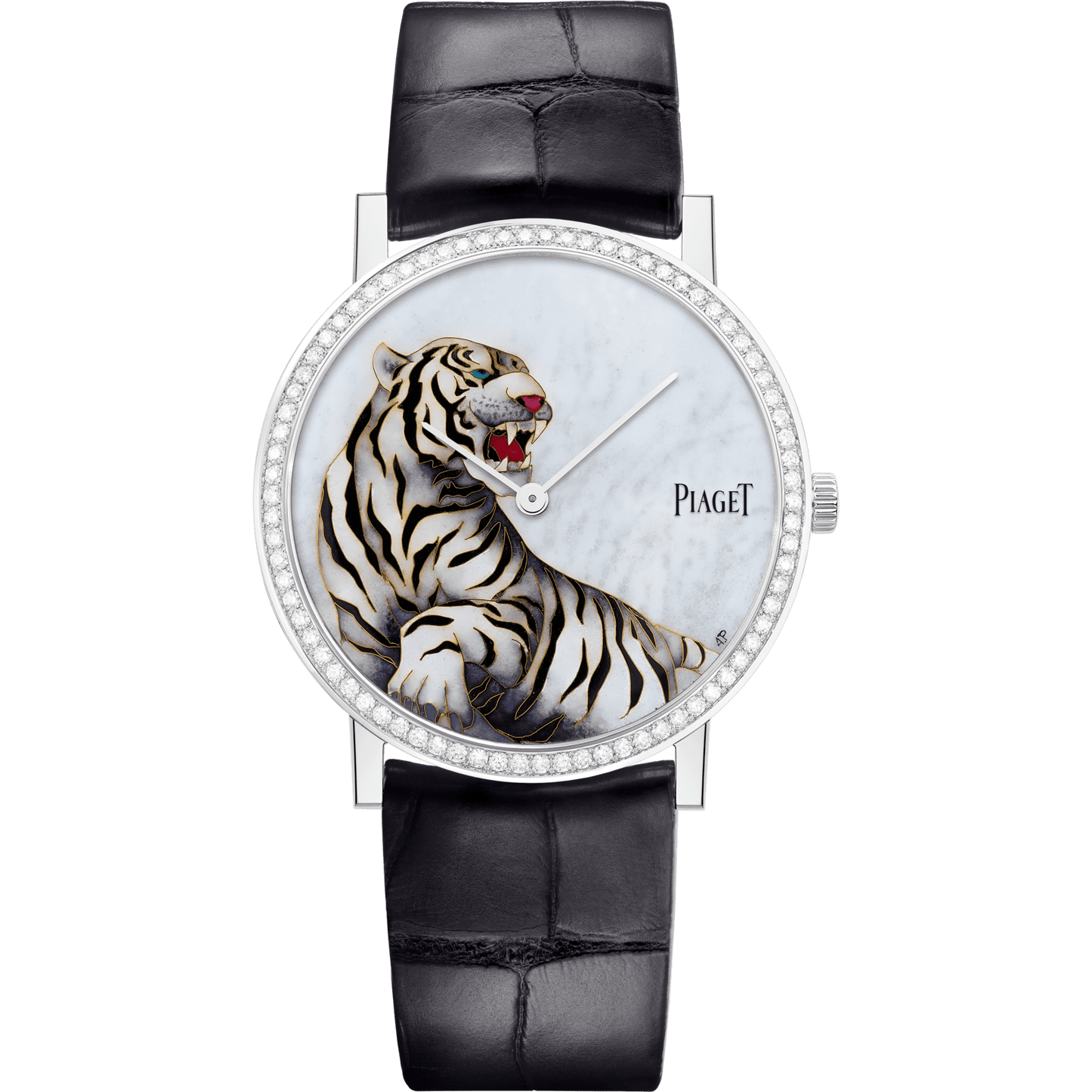 Piaget Altiplano Zodiac watch 38 mm Grey Dial with Diamonds 18K White Gold Alligator Strap G0A46540