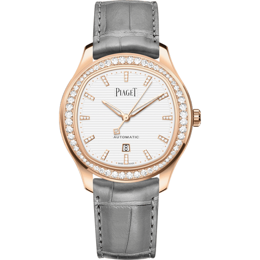 Piaget Piaget Polo Date watch 36 mm White Dial with Diamonds 18k Rose Gold Alligator Strap G0A46023