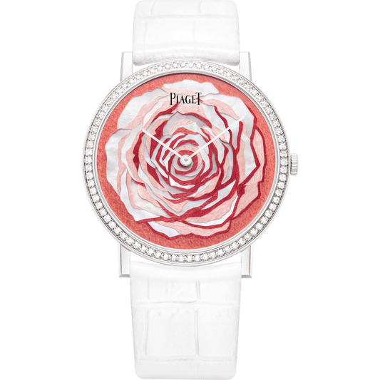 Piaget Altiplano Rose watch 38 mm Pink Dial with Diamonds 18K White Gold Alligator Strap G0A41208