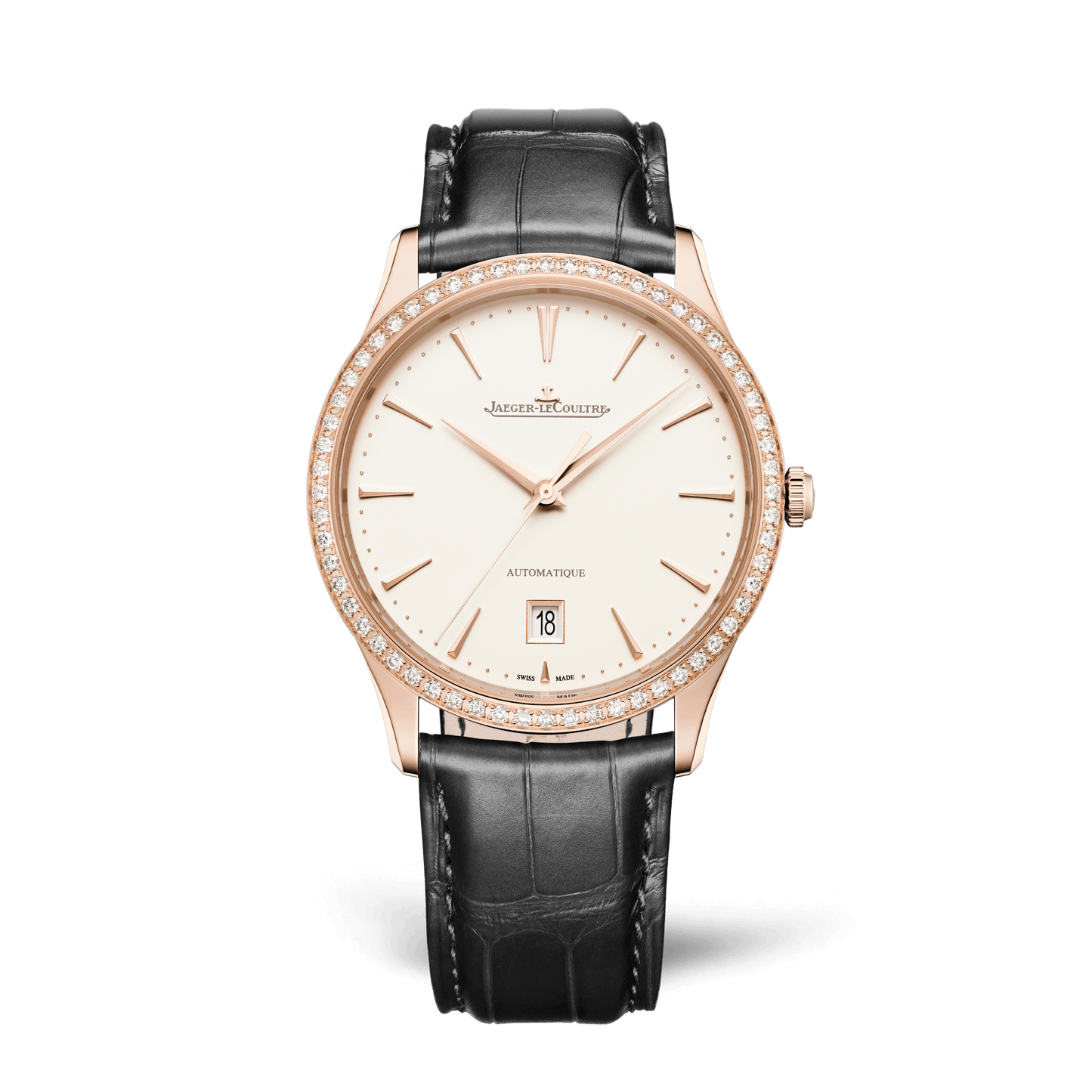 Jaeger-LeCoultre Master Ultra Thin Date 39 mm Beige Dial with Diamonds Pink Gold Alligator Leather Strap Q1232502