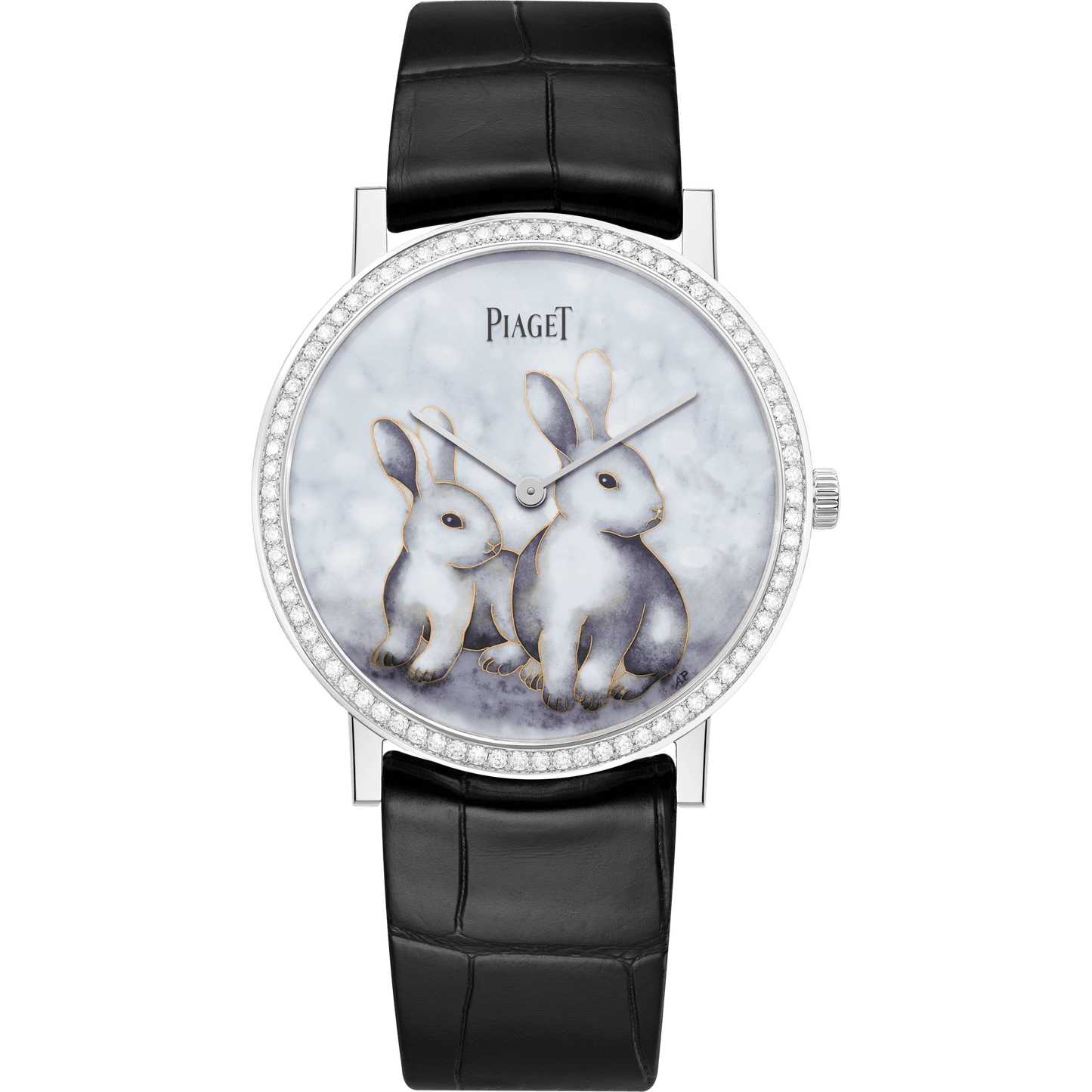 Piaget Altiplano Zodiac watch 38 mm Grey Dial with Diamonds 18K White Gold Alligator Strap G0A47540