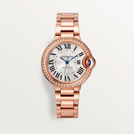 Cartier Ballon Bleu 33 mm Rose Gold Silver Dial Bracelet WJBB0063