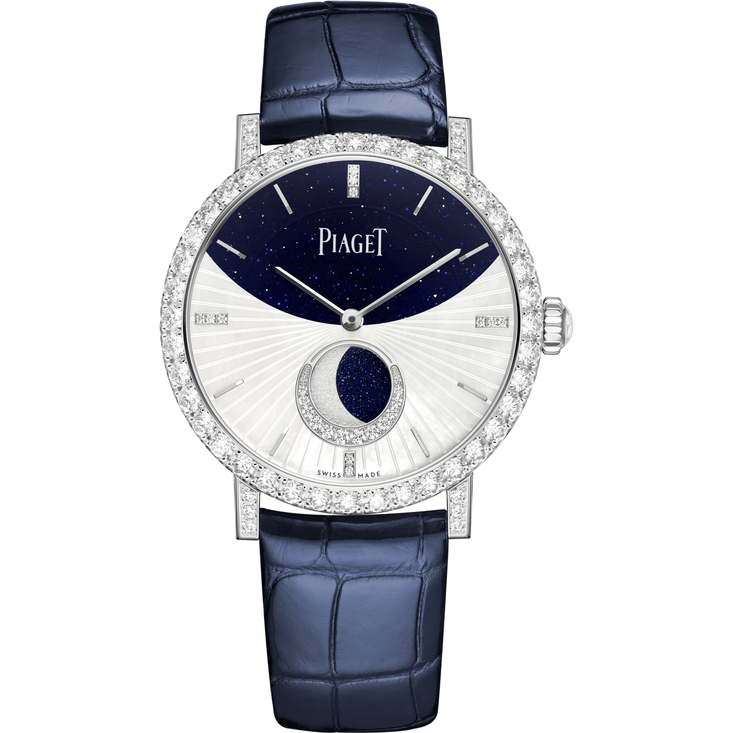 Piaget Altiplano Moonphase watch 36 mm White Mother-Of-Pearl Dial with Diamonds 18K White Gold Alligator Strap G0A47105