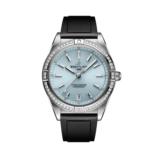 Breitling Chronomat Automatic 36 36 mm Ice-Blue Dial Stainless Steel & 18K White Gold Black Rubber Strap G10380591C1S1