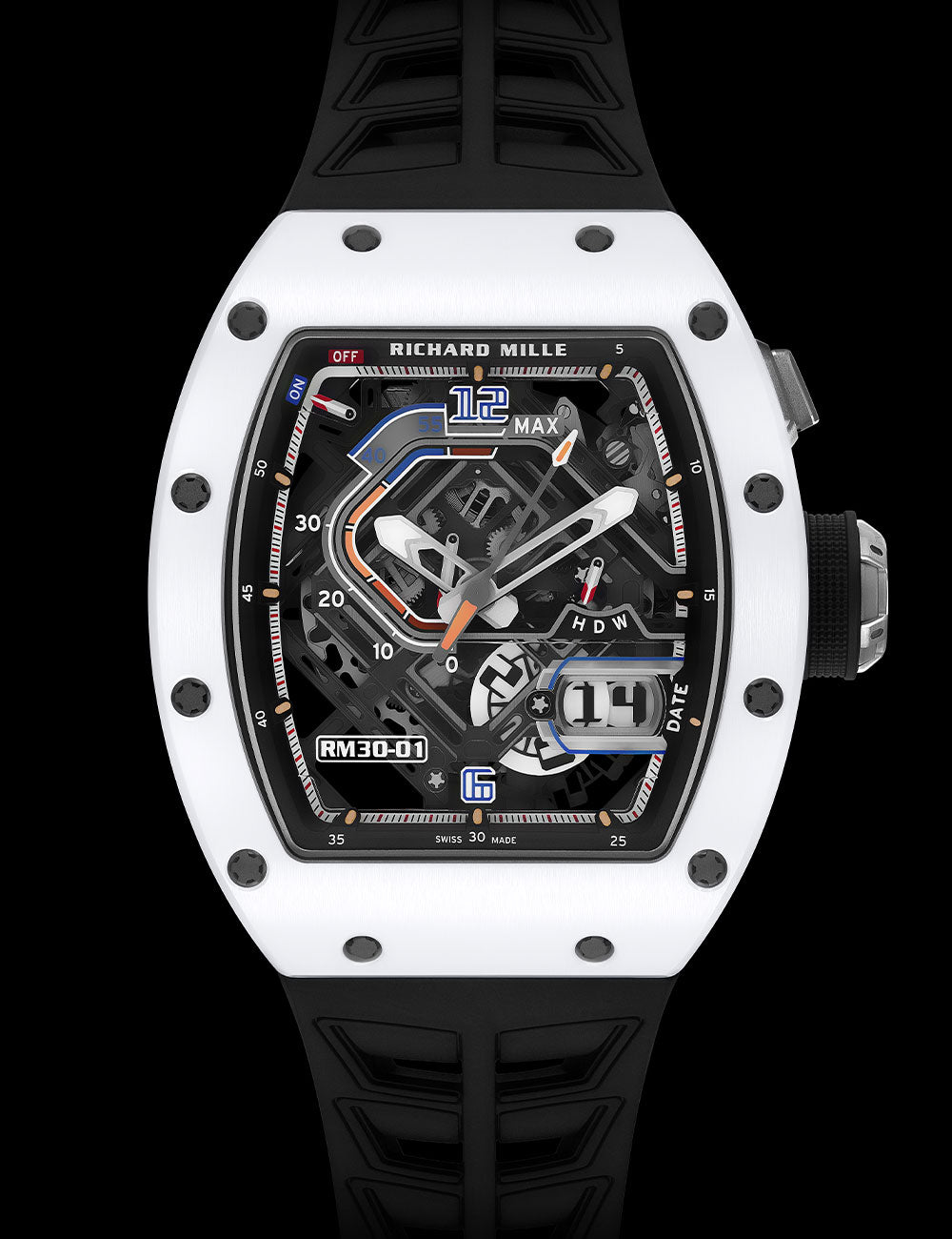 Richard Mille RM 30-01 Automatic Winding with Declutchable Rotor 31 mm Black  Dial Platinum Rubber Strap rm-30-01