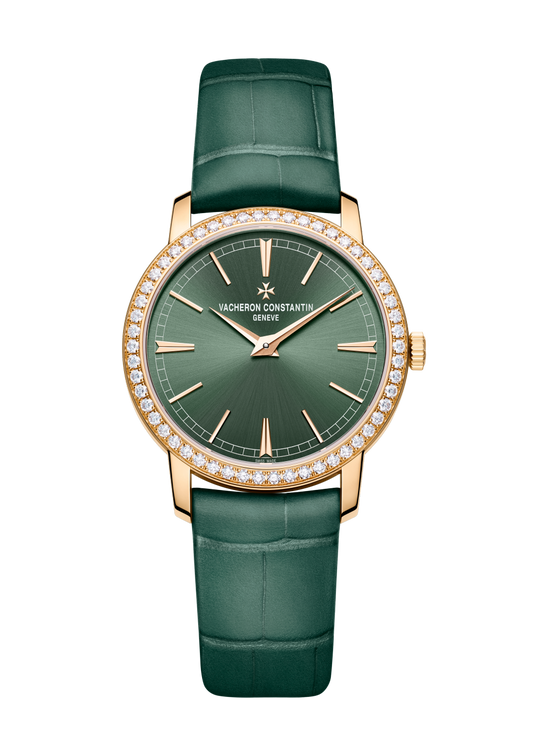 Vacheron Constantin Traditionnelle manual-winding 33 mm Green Dial with Diamonds 18K Pink Gold Alligator Leather Strap 1405T/000R-H009