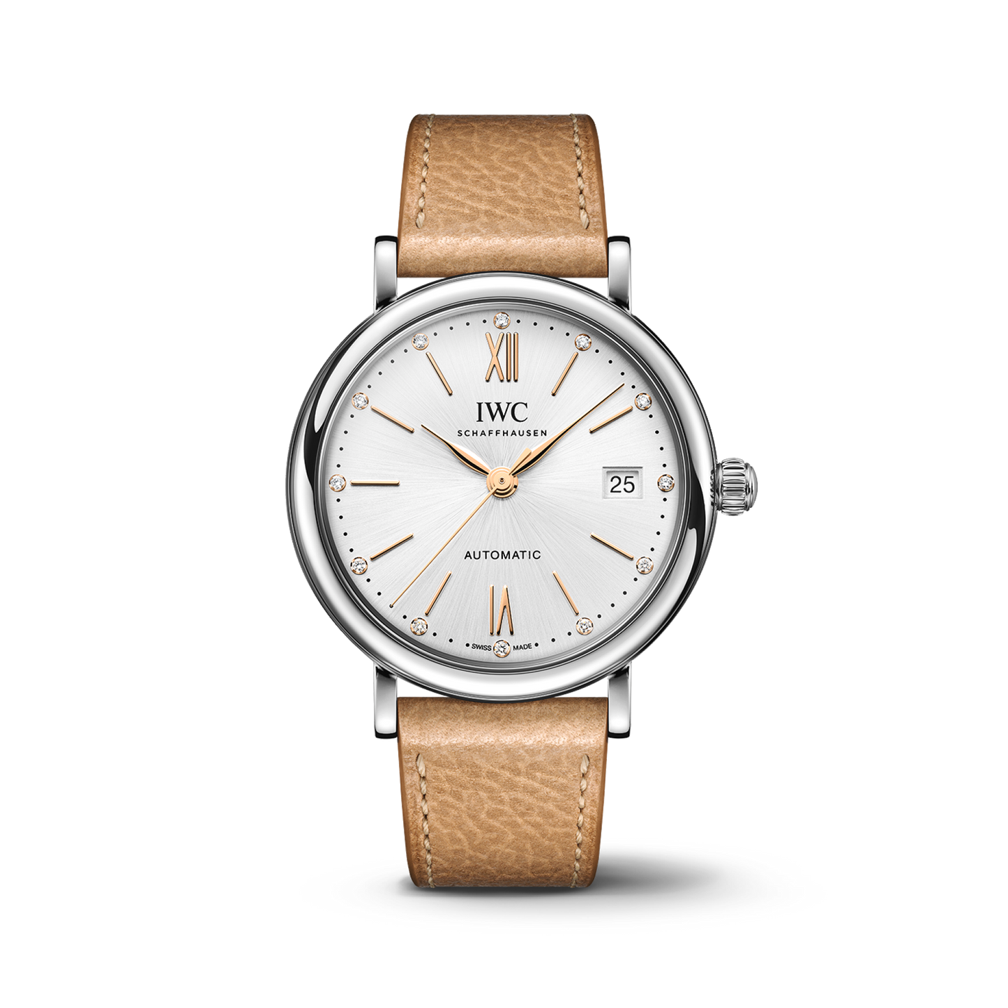 IWC Schaffhausen Portofino Automatic 37 mm Silver  Dial Stainless Steel Beige Calfskin Strap IW458601