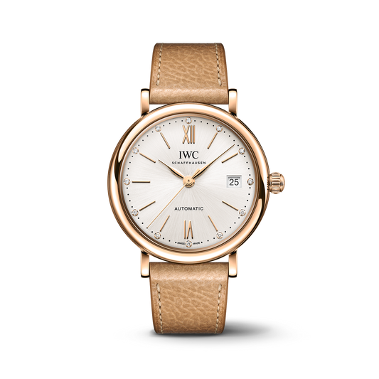 IWC Schaffhausen Portofino Automatic 37 mm Silver  Dial 18 Kt 5N Gold Case Beige Calfskin Strap  IW458606