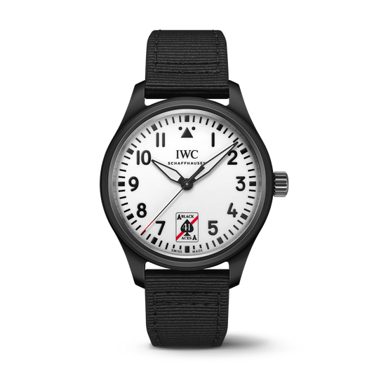 IWC Schaffhausen Pilot’s Watch Automatic 41 Black Aces 41 mm White Dial Ceramic  Black Textile Strap IW326905