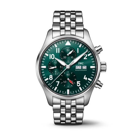 IWC Schaffhausen Pilot's Watch Chronograph 43 mm Green  Dial Stainless Steel Bracelet IW378006