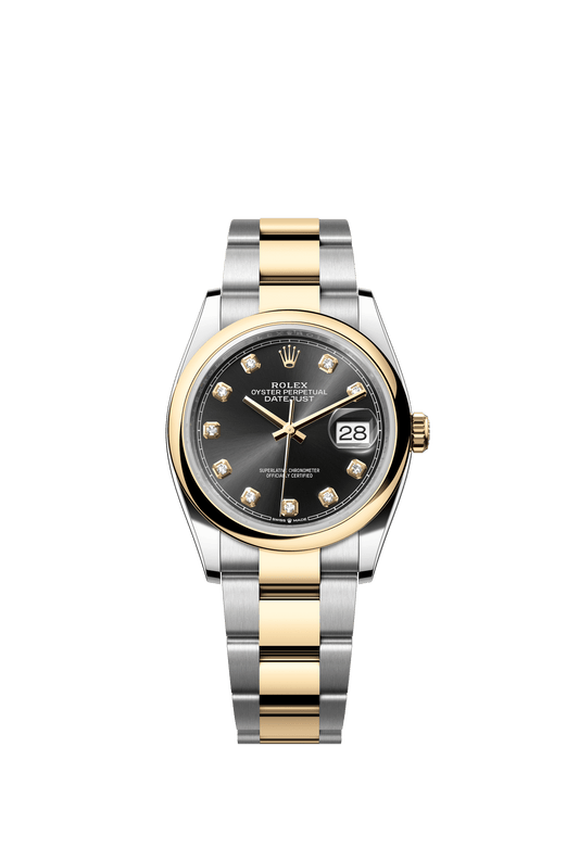 Rolex Datejust 36 36 mm Bright Black Set With Diamonds Dial Oystersteel and 18k Yellow Gold Oyster Bracelet m126203-0022